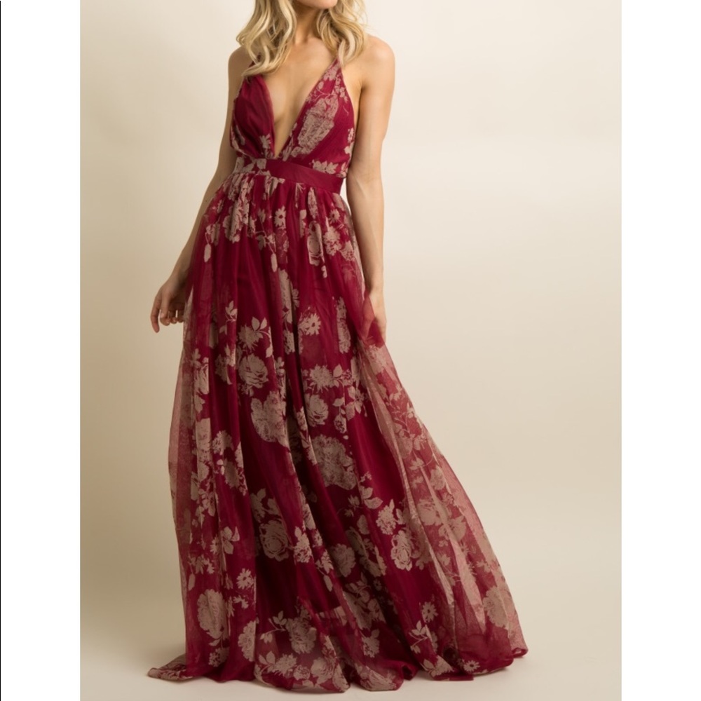 Wine velvet floral maxi